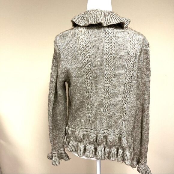 Chicos wool/mohair blend ruffled cardigan sweater Sz 1 - Picture 6 of 7